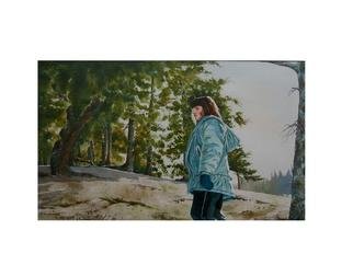 Bessie Papazafiriou, 'Mountain Girl', 1998, original Watercolor, 28 x 16  x 1 inches. Artwork description: 1911      Mountain Girl depicts a young girl exploring the mountains of Greece.Comments:  Framed...