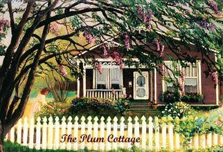 Beverly Dudley; The Plum Cottage, 2016, Original Painting Oil, 36 x 24 inches. Artwork description: 241 i>> ? This wonderful Plum Cottage sits almost on the river bank of the Mississippi River. The mistressof the house loves working in her flowers as her Himalayan Cat watches from a bedroomwindow....