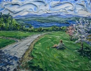 Brian Josselyn; Spring View, 2007, Original Painting Acrylic, 22 x 28 inches. Artwork description: 241  girl with lake view in spring ...