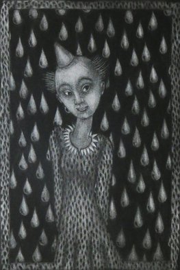 Bert Menco; Drops, 2015, Original Printmaking Intaglio, 9 x 12 inches. Artwork description: 241  A mezzotint, a lady surrounded by drops. Made during a residency at 