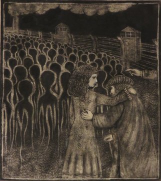 Bert Menco; Shylock 1943 Acta Fabula Est, 2015, Original Printmaking Intaglio, 17 x 20 inches. Artwork description: 241  A mezzotint depicting the likely fate of Shylock and his daughter Jessica had they lived in mainland Europe in the early forties of the last century. The print was largely prepared during a residency at 