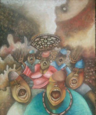 Tobi Bolaji; Great Fear, 2015, Original Painting Oil, 21.9 x 29 inches. 