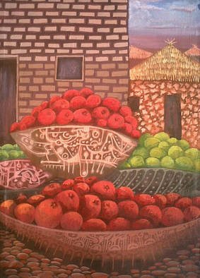 Tobi Bolaji; Tomatoes, 2013, Original Painting Oil, 21.9 x 29.3 inches. Artwork description: 241               A nice house with some beautiful environment          ...