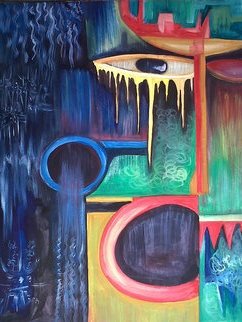 Tobi Bolaji; Lamentation, 2013, Original Painting Oil, 20.8 x 25 inches. Artwork description: 241 Frustration in life triggers craziness in some peopleWhich causes so many people in the street to talk and shout alone on the street. ...