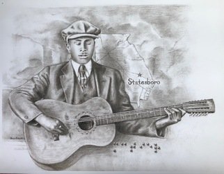 Bonie Bolen; Blind Willie Mctell, 2018, Original Drawing Pencil, 17 x 13 inches. Artwork description: 241 This is a print of a portrait I did in pencil of the Georgia blues musician Blind Willie McTell. The braille in it reads McTier, his original last name. ...