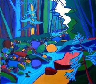 Debra Bretton Robinson; Follow The River, 2012, Original Painting Acrylic, 40 x 40 inches. Artwork description: 241  woods, water, rocks, river, blue, green, forest, acrylic painting, new hampshire, white mountains, fluidity, mountains, landscape,      ...