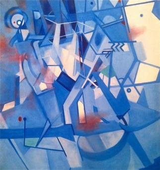 Brian Potter; Water, 2012, Original Painting Oil, 32 x 36 inches. Artwork description: 241          Geometric Abstraction, cubism, blue painting        ...