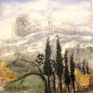 Bridget Busutil, 'Winter Landscape', 2008, original Mixed Media, 40 x 40  inches. Artwork description: 1758  pyrenees landscape sith snow and trditional cypresses.acrylic, ink and pastel on cardboard ...