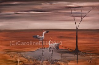 Caroline Ellis; Lifes A Dance, 2010, Original Painting Oil, 26 x 42 inches. Artwork description: 241 Life' s a Dance is one of 3 in the waterhole series, rich outback Australian colours.  Brolgas Dancing by the waterhole.  The waterhole series is part of a larger series of outback Australian images, including kangaroos, emus and aboriginal children.  ...