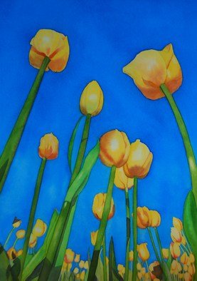 Carolyn Judge; Tulips, 2010, Original Watercolor, 32 x 46 cm. Artwork description: 241  This painting is from a photograph I took in Rotorua in New Zealand.  Each year the Tulips in Rotorua are fabulous. ...