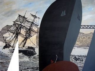 Raymond Carter; Lady Nelson And The Favorita, 2006, Original Painting Acrylic, 122 x 91 cm. Artwork description: 241  Tha Lady Nelson, a frequent visitor to Port Phillip Bay and Melbourne, represents the history of trade while the modern bulk carrier the Favorita continues the traditions. ...