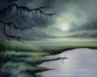 James Hill; Moon Over Wadmalaw Island, 2009, Original Painting Oil, 20 x 16 inches. 