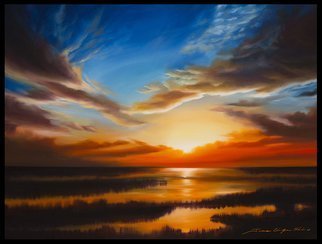 James Hill; Tranquil Sunset, 2007, Original Painting Oil, 36 x 24 inches. Artwork description: 241 Sunset, Sunrise, Marsh, Wetlands, Charleston, South Carolina, SouthEast, Sky, Skyscape, Romance, Ocean, Lowcountry, Water, Sea, Seascape, River...