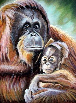 Chris Chalk; Bad Hair Day, 2009, Original Painting Oil, 18 x 24 inches. Artwork description: 241  Oil on canvas -There are some great colours in this painting of a mother and baby Orangutan.  The expressions on their faces are quite different form one another.  The babies being quite coy and apprehensive, where as the mother has a proud but. .  come any closer and ...