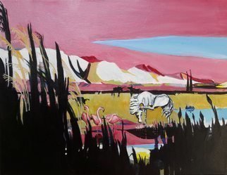 Chris Walker; The Alpilles From Crau, 2019, Original Painting Oil, 35 x 27 cm. Artwork description: 241 Oil on stretched canvas  35cm x27cmx 1. 7cm Carmargue bulls, white horses , flamingoes, reeds, rushes and stark stony hills. ...