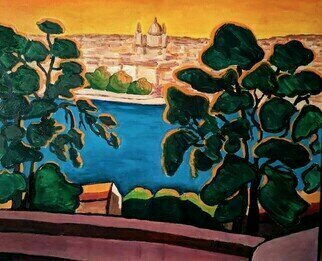 Krisztina Lantos, 'Home Sweet Home', 2015, original Painting Acrylic, 30 x 24  x 0.5 inches. Artwork description: 1758 Panorama of Budapest from the Royal Palace on the Buda side of the city. ...