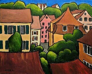 Krisztina Lantos; Room With A View, 2022, Original Painting Acrylic, 30 x 24 inches. Artwork description: 241 View from our window in Tuebingen with the roofs of the town. ...