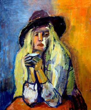 Clare Van Stolk; Waiting, 2011, Original Painting Oil, 110 x 150 cm. Artwork description: 241  lonesome woman in a bar ...
