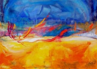 Clari Netzer; Awakening, 2010, Original Painting Oil, 70 x 50 cm. Artwork description: 241   oil on canvas, painting, abstract, day, night, blue, yellow, contemporary, modern, expressionist, landscape, nature...