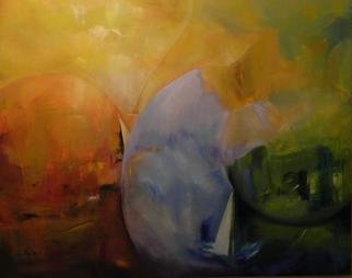 Clari Netzer; The Journey, 2012, Original Painting Oil, 150 x 120 cm. Artwork description: 241        oil on canvas, conceptual, abstract, contemporary, modern, expressionist, landscape, journey, blue, orange, green, colorful, circles, ship       ...