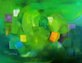 Clari Netzer; Things To Remember, 2013, Original Painting Oil, 120 x 90 cm. Artwork description: 241             oil on canvas, expressionist, abstract, painting, contemporary, modern, green, post notes, geometric, colorful            ...