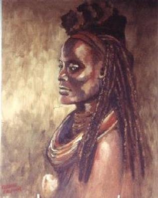 Colleen Balfour; Himba Woman , 2000, Original Painting Oil, 24 x 31 inches. Artwork description: 241 Oil on BoardHimba Woman - of the Himba tribe of Namibia, formerly South West Africa, in traditional dress comprised of skins, and adornments made of leather, metal and shells. The large conch shell being a prized item.   ...