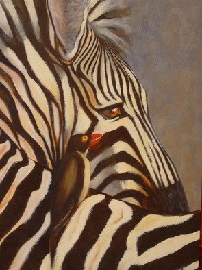 Colleen Balfour; Lone Rider, 2008, Original Painting Oil, 406 x 610 mm. Artwork description: 241  Africa, animal, zebra, bird, black and white ...