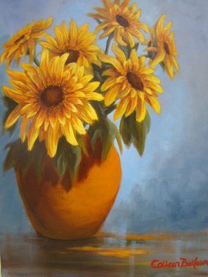 Colleen Balfour; Summer Flowers, 2014, Original Painting Oil, 18 x 20 inches. Artwork description: 241 The strong sunshine colours of the Sunflower and blue and terracotta tones are the colours of summer in South Africa....