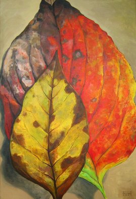 David Cuffari; Leaves, 2008, Original Painting Acrylic, 24 x 36 inches. Artwork description: 241  Two autumn leaves. I love autumn leaves with all their colors and blotches. To me they represent a protective mother and her awkward child. Oh well, I tend to ascribe human attributes to everything.     ...