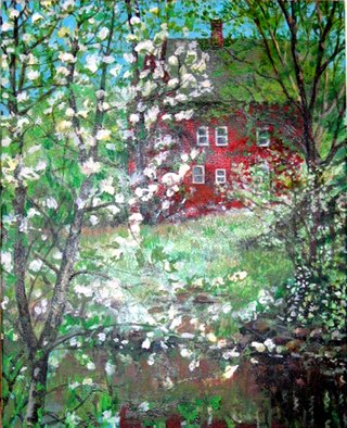 David Cuffari; Red House And Trees, 2007, Original Painting Acrylic, 18 x 24 inches. 