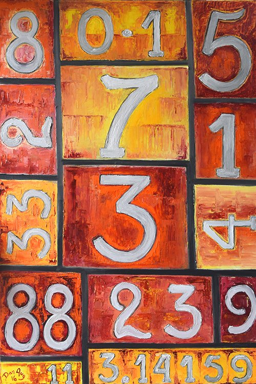 Daniel Chiesa; Numerologic Construction, 2016, Original Painting Oil, 24 x 36 inches. Artwork description: 241 Construction of some important numbers in the artists life...