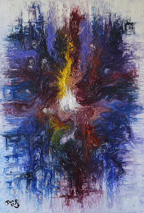 Daniel Chiesa; Supernova Remnants, 2017, Original Painting Oil, 24 x 36 inches. Artwork description: 241 The remnants of a star explosion view under the visible light white and yellow, infrared reds and ultraviolet , green, violet and purple...