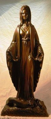Daniel Patterson; Mother Mary, 2016, Original Sculpture Wood, 11 x 28 inches. Artwork description: 241  mother mary standing on a snake  hand carved from solid walnut finished with minwax stain and carnauba wax ...