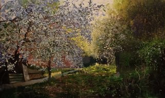 Danil Shurykin; Spring Patio, 2016, Original Painting Oil, 50 x 30 cm. Artwork description: 241 landscape, spring, blooming trees, classic art, ukrainian painting, rural...
