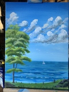 David Carson; Wishing Tree, 2019, Original Painting Acrylic, 30 x 40 cm. Artwork description: 241 A tree wishfully gazes out to sea...