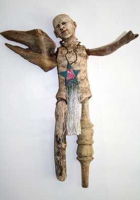 Barbara Melnik Carson; Patriot, 2007, Original Sculpture Mixed, 8 x 18 inches. Artwork description: 241  Mixed media sculpture, with artist sculpted head & body, drift wood wings, recycled furniture legs & found objects ...