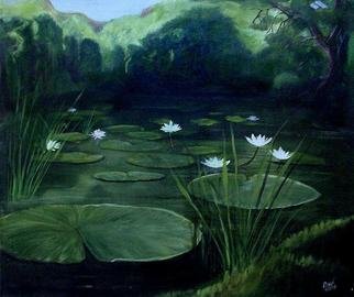 Devi Delavie; Secret Pond, 2003, Original Painting Acrylic, 30 x 24 inches. Artwork description: 241 Under the pegasus mountain, around the purple oak, and just beyond the singing rushes. ...