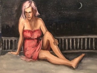 Deborah Paige Jackson; Girl On A Roof, 2019, Original Watercolor, 16 x 12 inches. Artwork description: 241 The young model is resting on her rooftop deck. ...