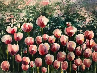 Deborah Paige Jackson; Tulip Time, 2018, Original Watercolor, 16 x 12 . Artwork description: 241 A garden in the park full of tulips. ...