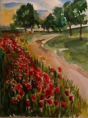 Deborah Paige Jackson; Winding Road, 2018, Original Watercolor, 6 x 8 inches. Artwork description: 241 A field of flowers next to a winding road...