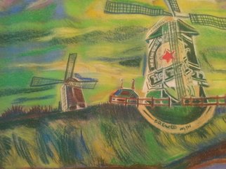 Despo Ioannidou; Heineken Landscape, 2016, Original Pastel, 42 x 58 cm. Artwork description: 241  drawing a landscape with soft pastels, using a Heineken windmill ...