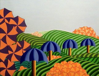 Diana Doctorovich; Campos, 2012, Original Painting Acrylic, 70 x 90 cm. Artwork description: 241   arvores, guarda- chuvas, paisagem           ...