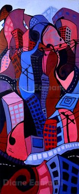 Diane Emami; Compact, Feme City, 2013, Original Painting Acrylic, 4 x 10 feet. Artwork description: 241  cities nowadays they grow up vertical more than horizontal, this painting in to panel each one 4x5 make a single work of 10x4 feet works, it is extremely tall and it is Feme City because it suggest that color full vision if the city was more women ...