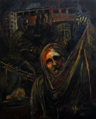 Diane Emami; Protest, 2011, Original Painting Acrylic, 31 x 38 inches. Artwork description: 241    women, cooking, women challenge, dark colors, brown, dramatic, expressionism, Islam, revelation,    ...