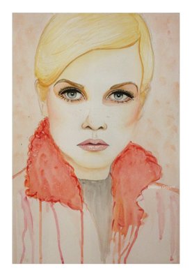 Diellza Gojani; Twiggy, 2013, Original Drawing Other, 29.7 x 42 cm. Artwork description: 241   Portrait of 60' s legendary model Twiggy. Watercolour on paper.   ...