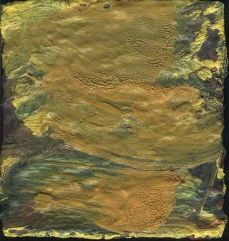 Djordje Sokolovski; Yellow  Tinny Abstract 1, 2011, Original Painting Oil, 92 x 92 mm. Artwork description: 241   abstract, little, yellow, ocher, green, oil on cardboard  ...