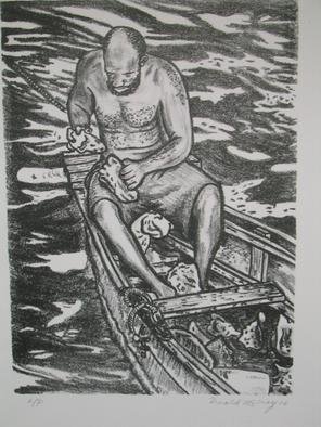 Donald Mccray;  Shell Man, 2005, Original Printmaking Lithography, 8 x 12 inches. 