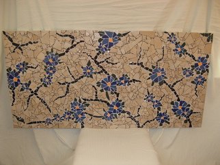 Dragana Argirovic; Stubborn, 2015, Original Ceramics Handbuilt, 48.5 x 24 inches. Artwork description: 241  It represent thirsty, dry, cracked soil, opposite with blue, juicy flowers, because life always finds way! Tiles was created with only hammer. Very dynamic rotation of bigger and smaller pieces and very dramatic look of black cracks and blue flowers will makes your eyes neilled on Stubborn! ...