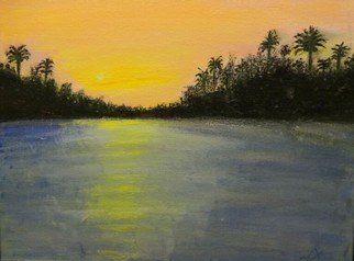 Dr Vijay Prakash; Sunrise At River Suvarna, 2014, Original Painting Acrylic, 15.5 x 19.5 inches. Artwork description: 241  How sweet the morning air is See how that one little cloud floats like a pink feather from some gigantic flamingo. Now the red rim of the sun pushes itself over the cloud- bank. How small we feel with our petty ambitions and strivings in the presence ...