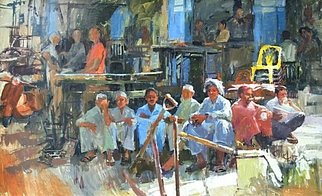 Durre Waseem; Waiting For Work, 2017, Original Painting Oil, 60 x 40 . Artwork description: 241 studio painting from a photo...